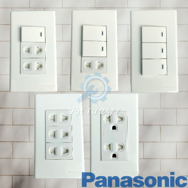 Mặt 3 thiết bị Công Tắc Ổ Cắm đơn âm tường 2 chấu 3 chấu Wide Panasonic chính hãng có kèm đế nổi cao giao hỏa tốc