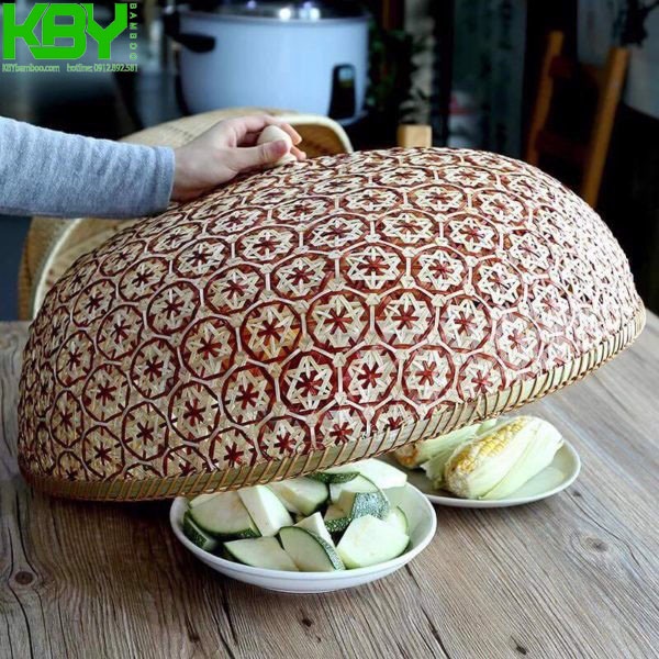 Lồng bàn tre hoa thị đỏ - Lồng bàn mây tre đan - KBYbamboo