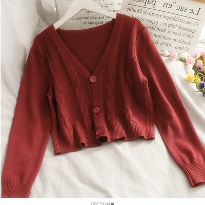 Áo cardigan dệt kim cổ chữ V tay dài phối nút thời trang mùa thu phong cách Hàn Quốc cho nữ
