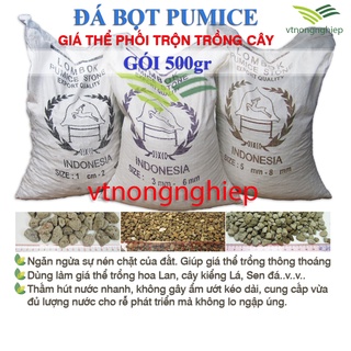 Đá Pumice Indonesia Premium, gói 500g, Size 1-2cm, 5-8mm, 3-6mm, trộn đất trồng sen đá, xương rồng, hoa hồng, kiểng lá