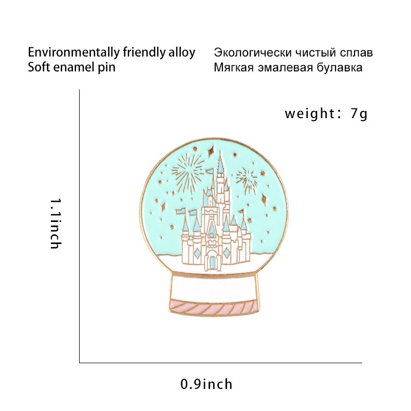 Ghim cài áo QIHE JEWELRY hình cầu tráng men phong cách công viên lâu đài phép thuật thần kỳ làm quà Giáng sinh cho bé