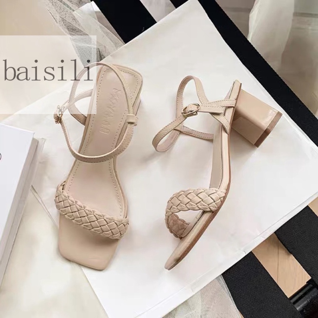 SANDAL CAO GÓT BAISILI - GUỐC NỮ THỜI TRANG ĐẾ VUÔNG - GIÀY QUAI NGANG ĐAN DÂY MŨI VUÔNG BG211213