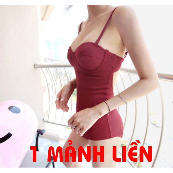 Bộ Bơi Bikini Đi Tắm Biển Nữ Liền Mảnh gọng ngực Đỏ mận Bi16 | BigBuy360 - bigbuy360.vn