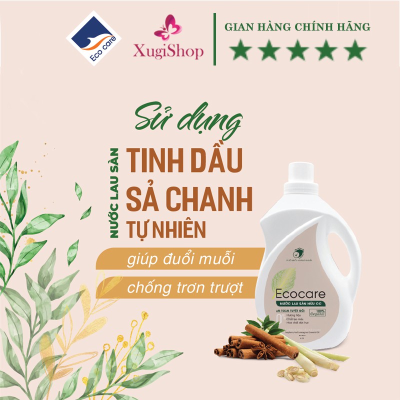 Nước lau sàn Hữu cơ [FREE SHIP] Bồ hòn tinh dầu Quế - Sả Chanh Ecocare 1000ml