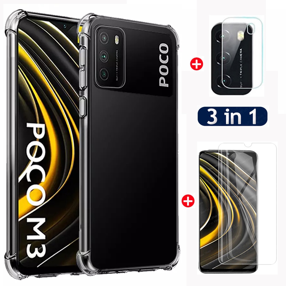 Ốp Điện Thoại TPU + Kính Cường Lực 3 Trong 1 Cho Xiaomi Poco M3 X3 Pro NFC F3 Redmi Note 10 Pro 10S 5G