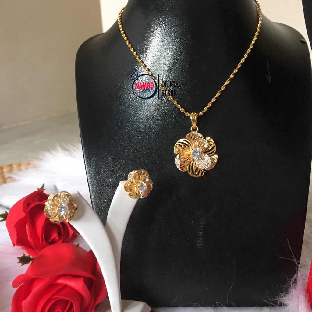 Dây CHuyền Mạ Vàng Và Bông Tai Cùng Bộ, Mặt Dây Chuyền hoa mai và bông tai hoa mai Nữ T527 V527 Namoo Jewelry