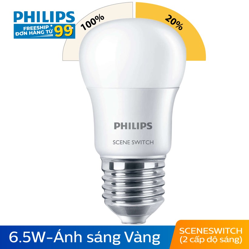 Bóng Đèn Philips LED Scene Switch 2 Cấp Độ Chiếu Sáng 6.5W 3000K E27 P45 - Ánh Sáng Vàng | BigBuy360 - bigbuy360.vn