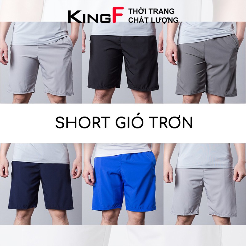 Quần đùi nam vải dù gió KINGF quần short trơn mềm mịn thoáng mát mặc ở nhà chơi thể thao