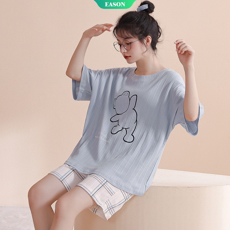 Bộ Đồ Ngủ Tay Ngắn In Họa Tiết Hoạt Hình Dễ Thương Thời Trang Mùa Hè Cho Nữ M-2Xl