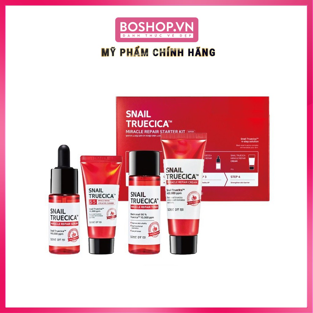 Set Phục Hồi Mụn Thâm Sẹo Rỗ Some By Mi Snail Truecica Miracle Repair Starter Kit 4 Món