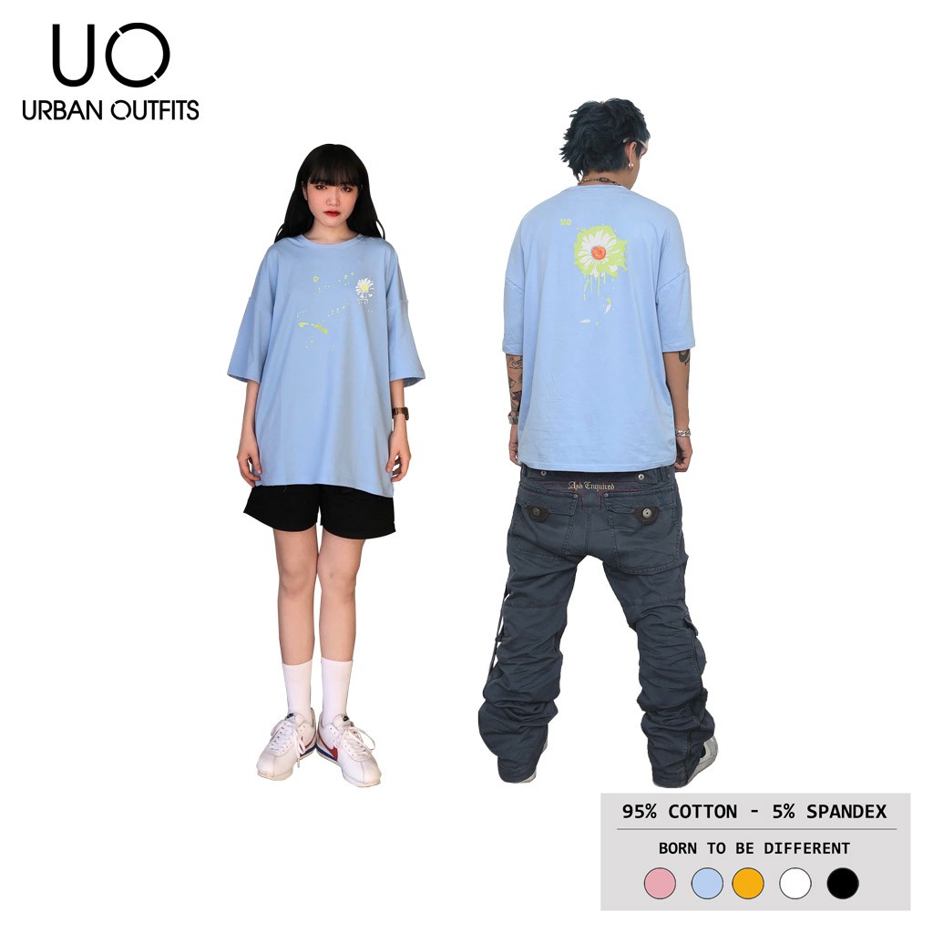 Áo Thun Tay Lỡ Nữ Nam Form Rộng URBAN OUTFITS In Hoa Cúc Xanh ATO14 Cotton 4 Chiều Local Brand