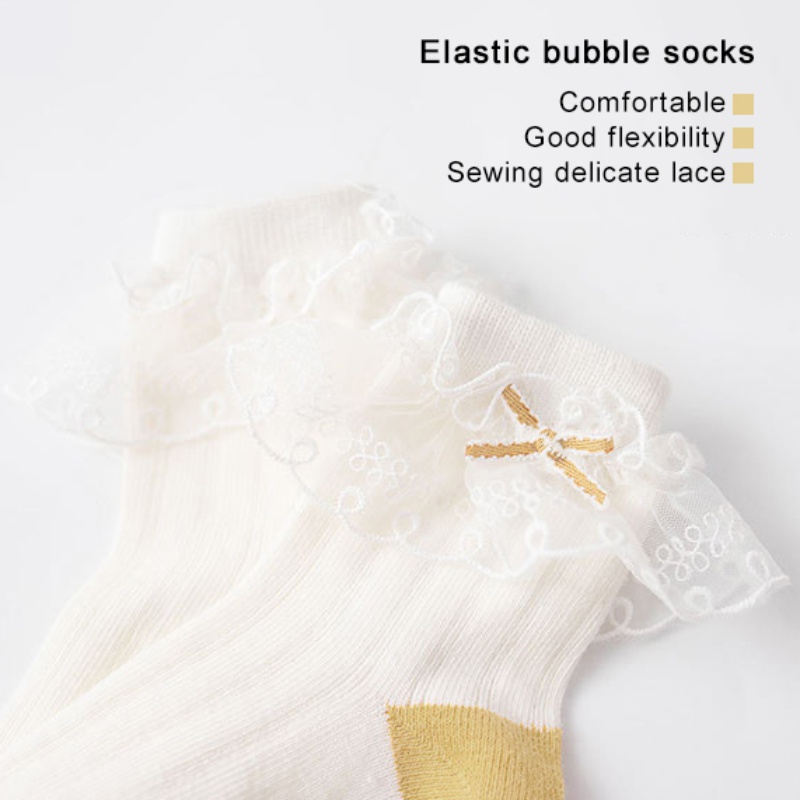Vớ cotton phối ren nơ xinh xắn cho bé gái tùy chọn màu sắc