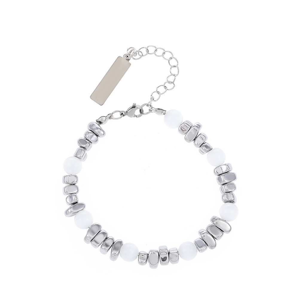 Vòng Đeo Tay Bằng Thép Titan Phối Đá Opal Phong Cách hip hop Thời Trang Cho Nam Và Nữ