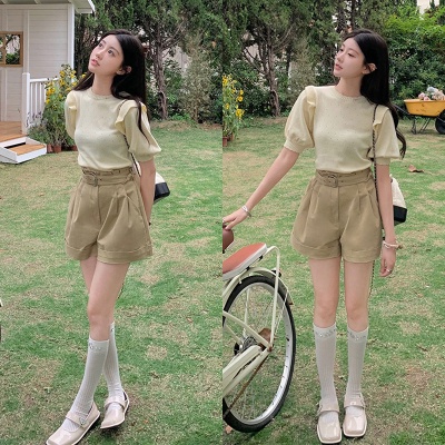 LALISAS Áo thun dệt kim tay ngắn phong cách thời trang hàn quốc dành cho nữ