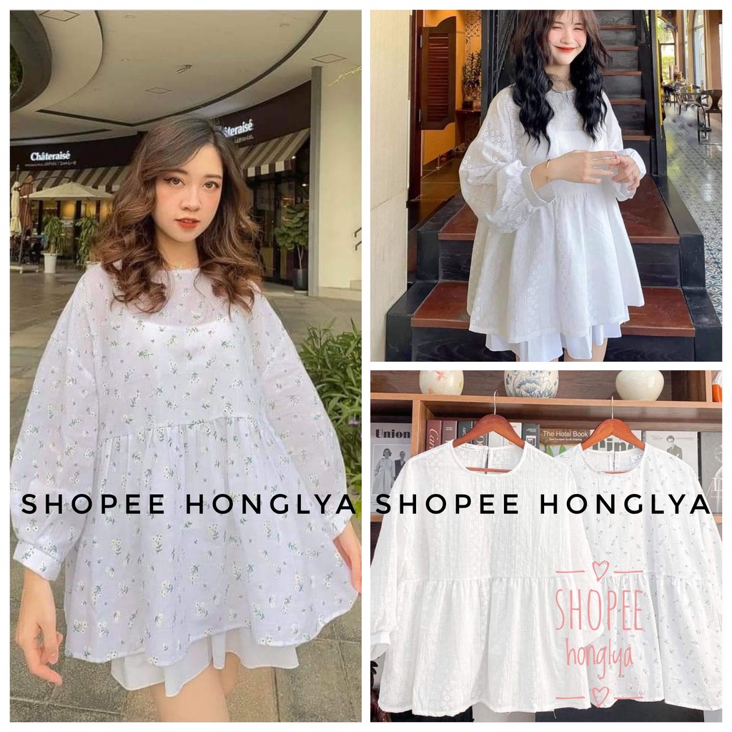 Áo babydoll hoa nổi phong cách ullzzang