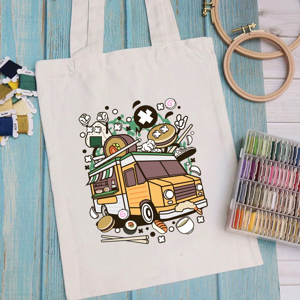 Túi vải túi Tote CARTOON DESIGN - Mẫu 9 vải canvas dày đẹp cho nữ có khóa miệng đi học đi chơi. In hình theo yêu cầu