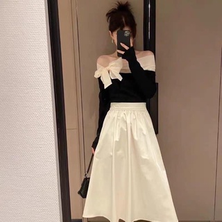 Áo len tăm trễ vai nơ lệch