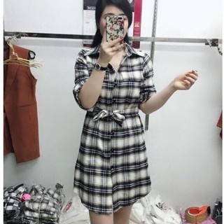 Đầm sơ mi kẻ thắt đai xinh xắn