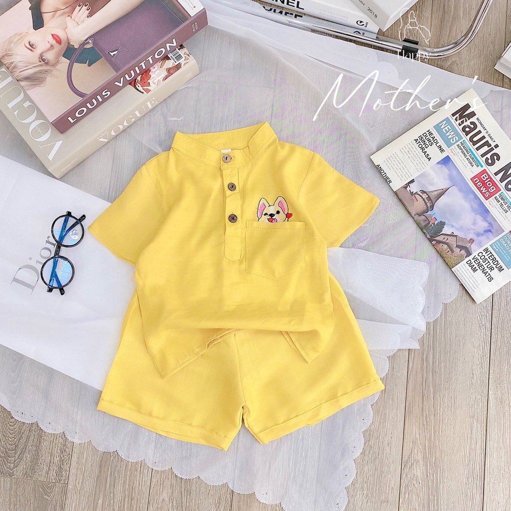 Bộ đồ bé trai cộc tay vải đũi quần đùi cho trẻ mặc đi chơi  Quần áo trẻ em cho bé từ 6-25kg