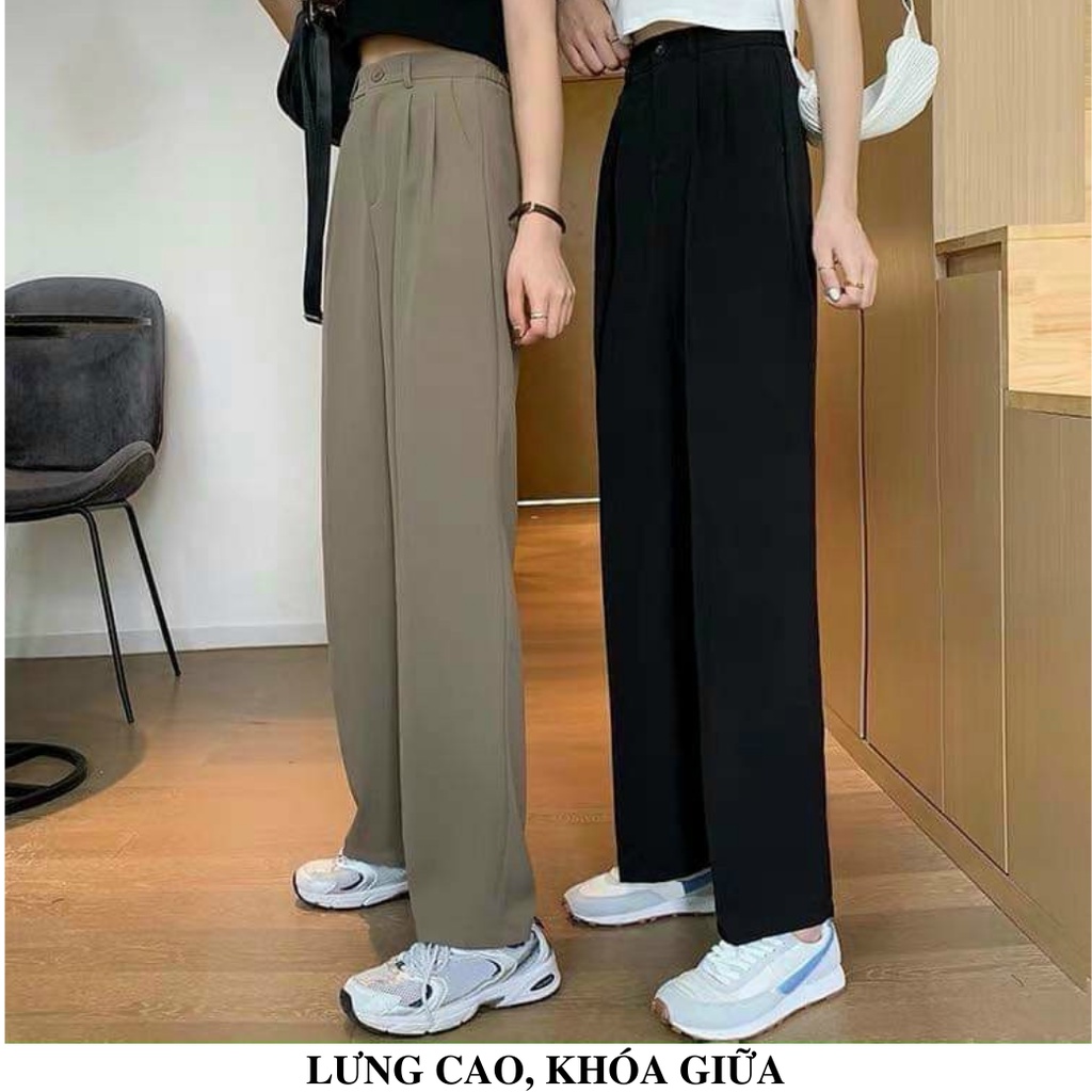 Quần Vải Ống Suông Nữ Cạp Cao, Quần Ống Rộng Nữ Công Sở  Mặc Đi Làm Đi Học