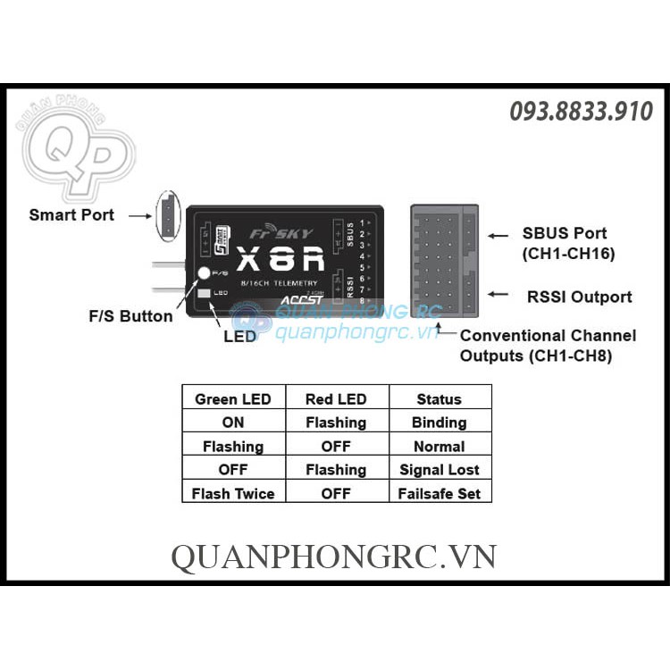 Bộ nhận sóng FrSky X8R 8/16CH Telemetry Receiver