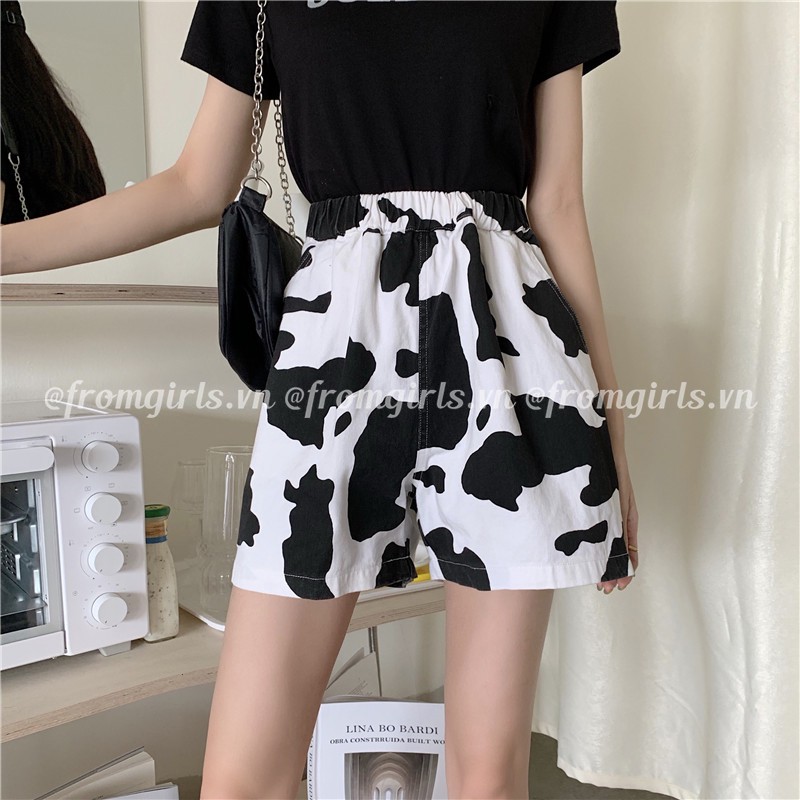 Quần short bò sữa, quần đùi cạp chun rút dây có túi ulzzang Hàn Quốc - QS01