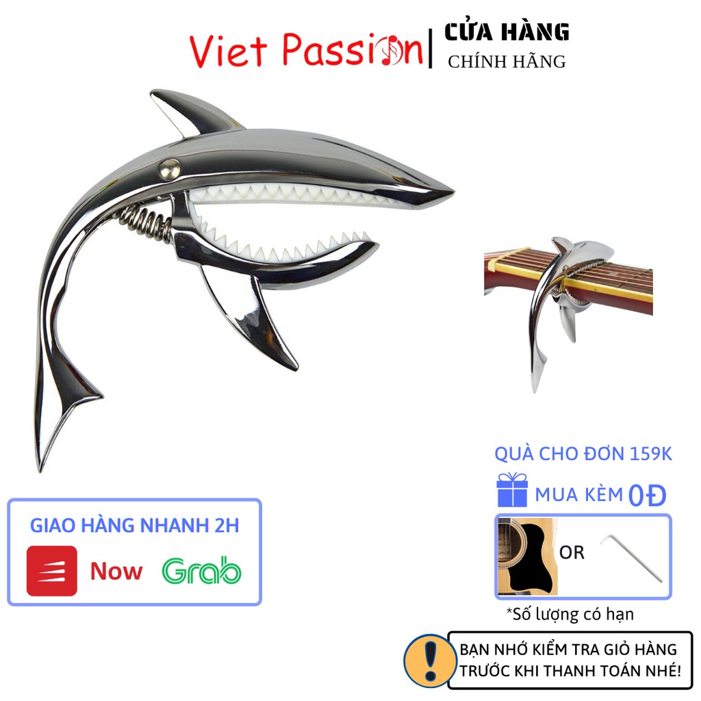 Capo guitar cá mập màu bạc cho đàn guitar classic acoustic cao cấp VietPassion