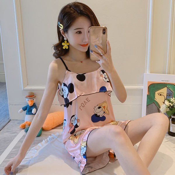 Bộ Đồ Ngủ Vải Lụa Cổ Chữ V Phong Cách Hàn Quốc Cho Nữ | BigBuy360 - bigbuy360.vn