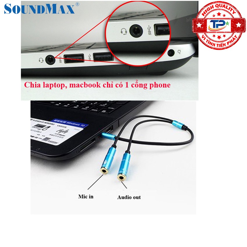 [Mã ELHACE giảm 4% đơn 300K] Cáp chia cổng âm thanh 3.5mm 1 ra 2 cổng Mic và Phone - Soundmax Audio Jack