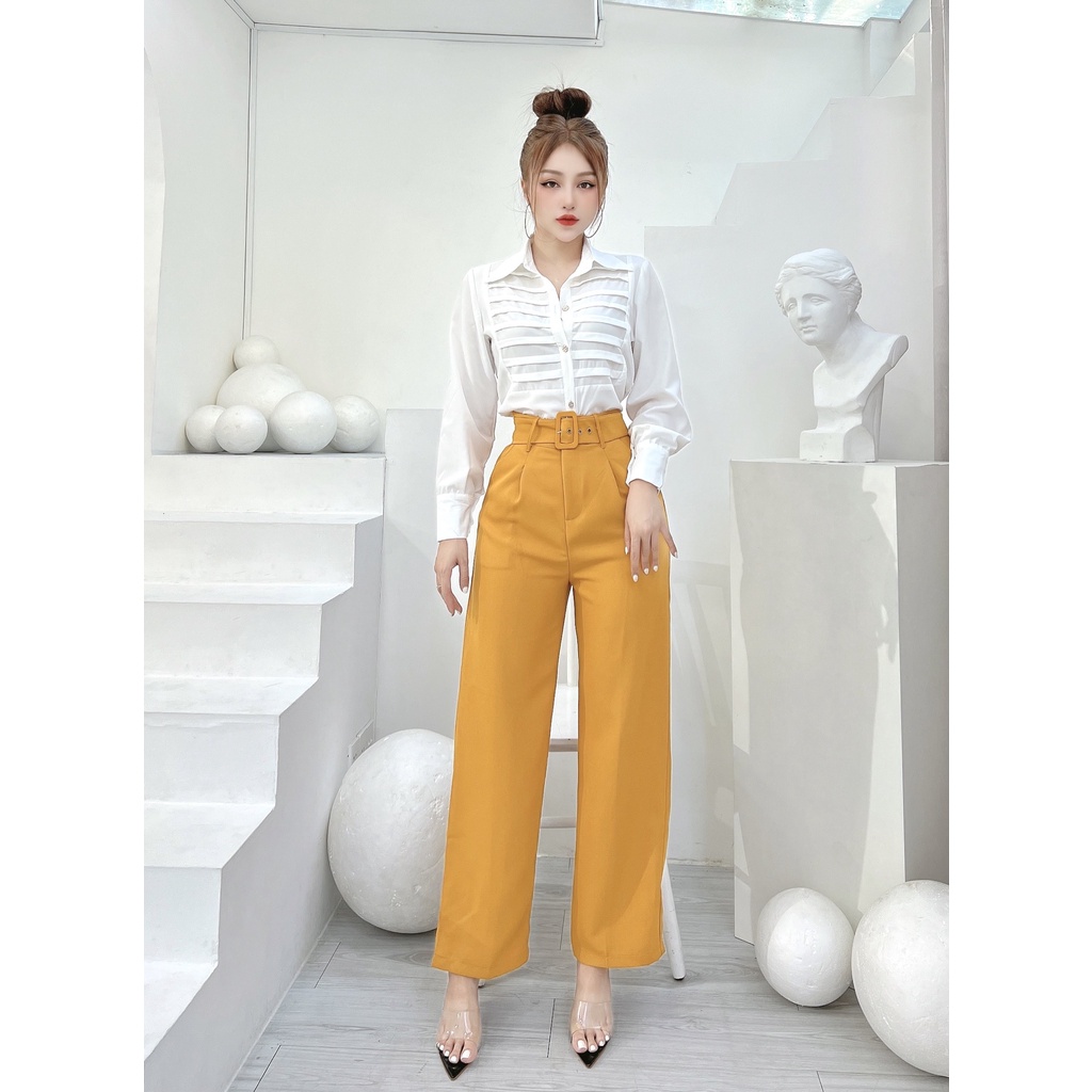 Quần tây nữ CRAZYTEEN ống suông kèm belt Q0048