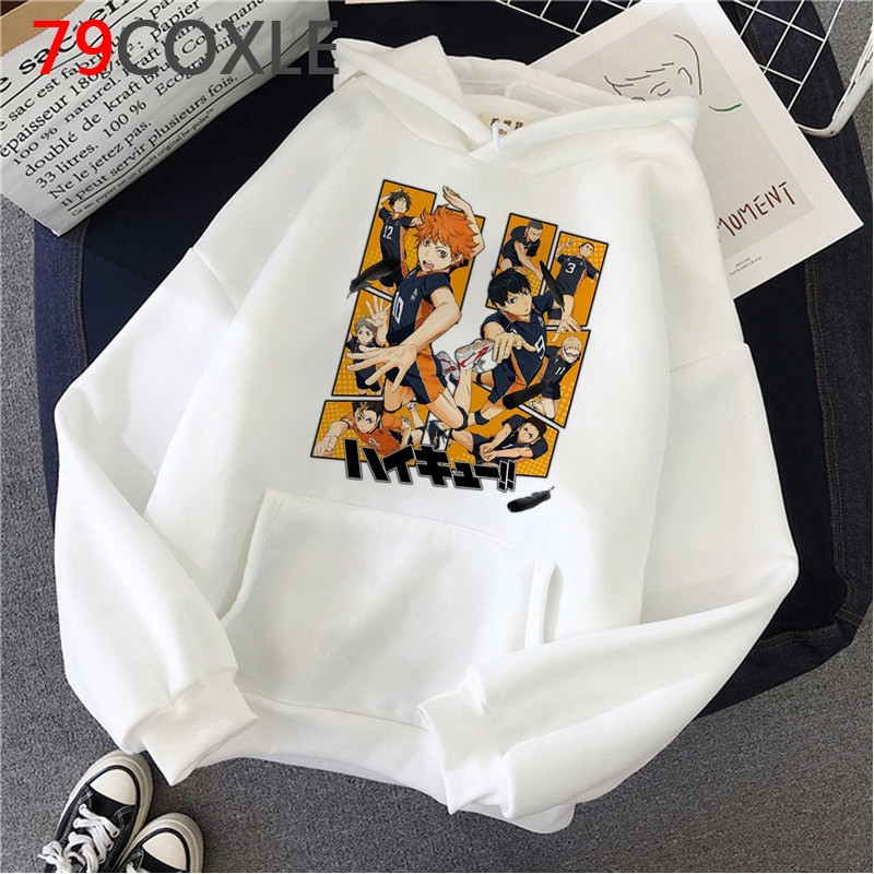 Mẫu áo Hoodie Hoạt Hình Haikyuu màu trắng nỉ dày dặn