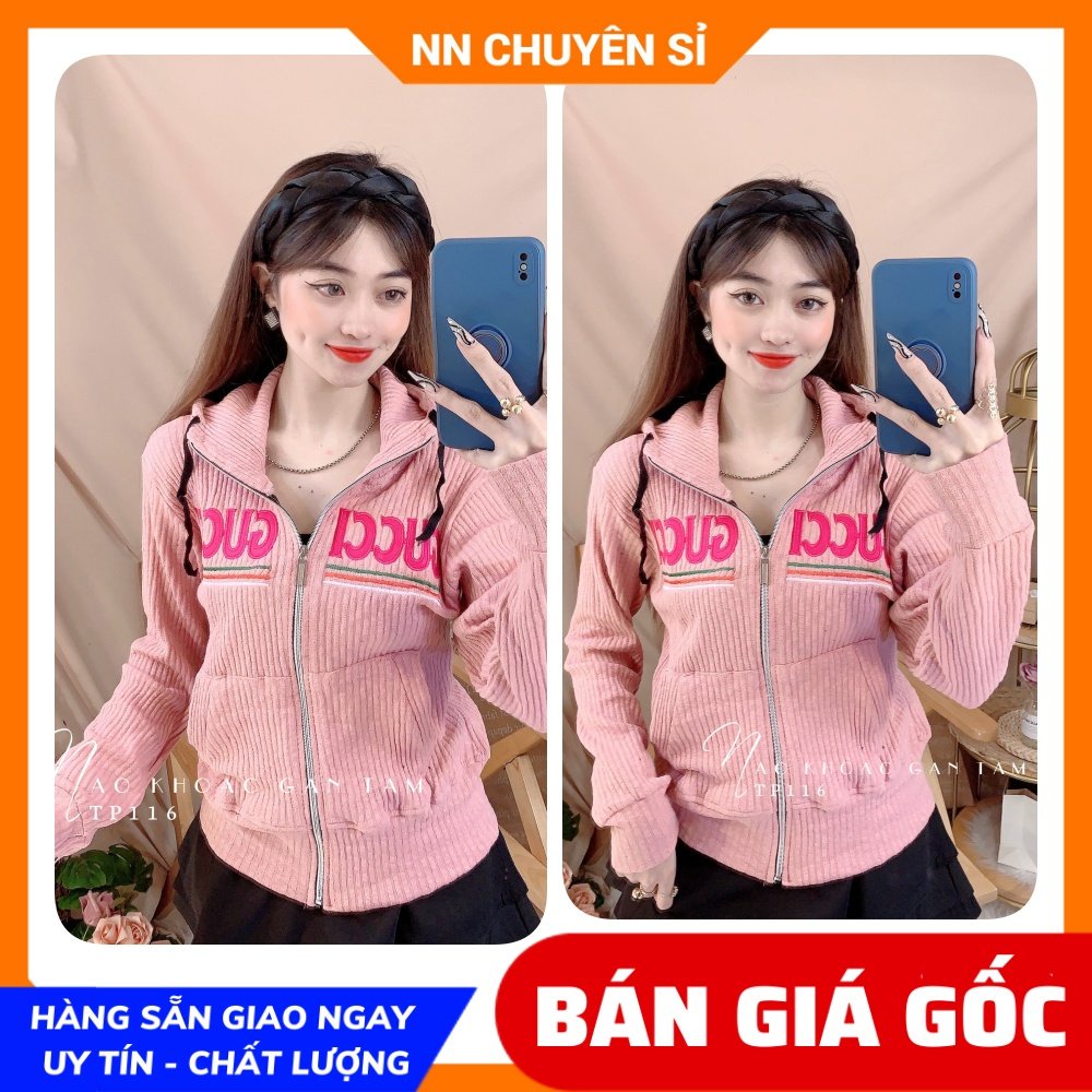 Áo khoác gân tăm cho nữ chất vải mềm co giãn lên phom ôm dáng thêu chữ dễ thương TP116