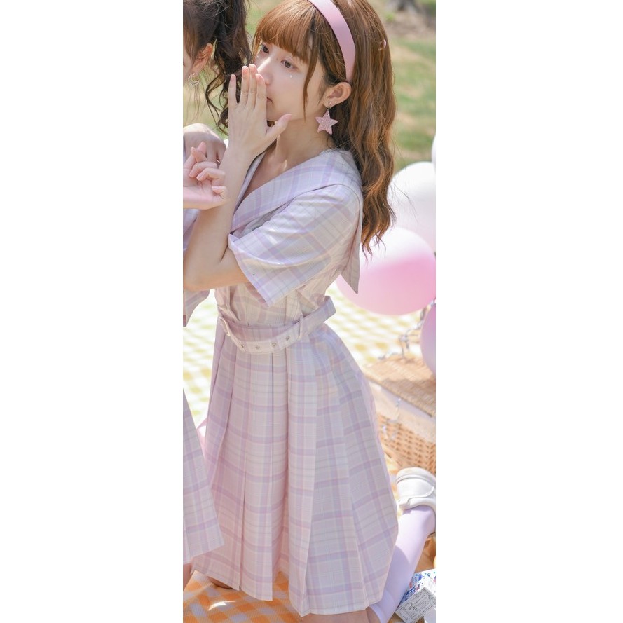 Đầm caro hồng đáng yêu cao cấp Dory's Closet