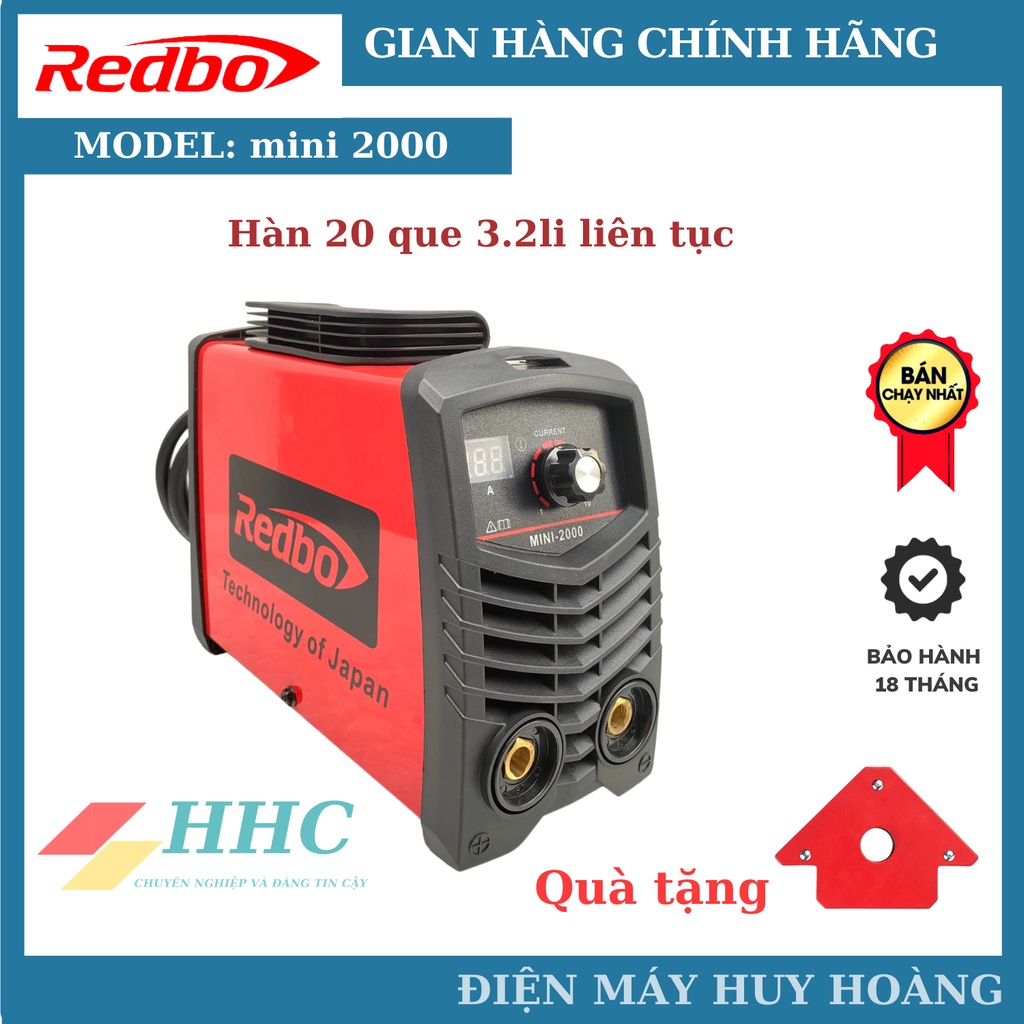 Máy hàn điện tử inverter Redbo mini 2000, máy hàn cho thợ cơ khí, thợ cửa sắt, máy hàn gia đình tặng kèm ke góc nam châm