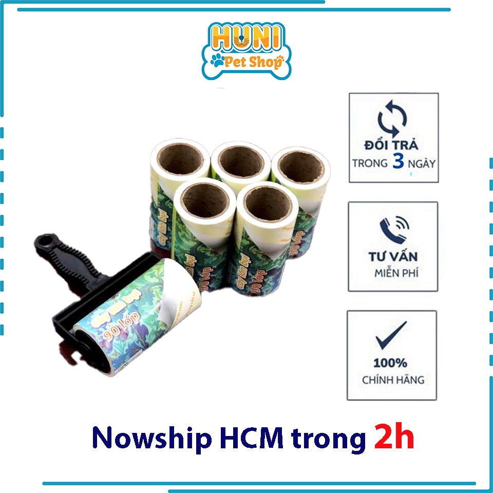 Cây lăn bụi quần áo, lăn lông chó mèo tiện dụng, độ dính cao, 90 lớp - Huni petshop