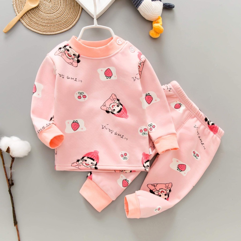 Bộ quần áo trẻ em - Bộ nỉ lót lông nhung quảng châu xuất Hàn cao cấp cho bé gái 4-6t