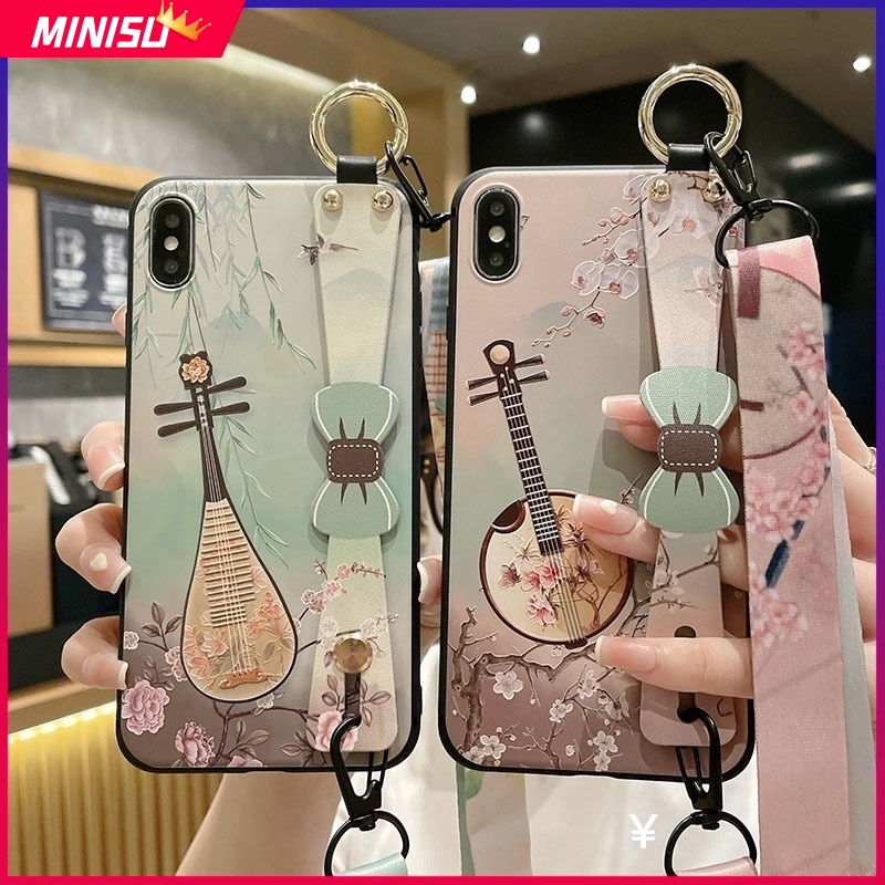 Ốp Điện Thoại Mềm Họa Tiết Hoa Vintage Có Dây Đeo Cho iPhone 13 13Pro Max