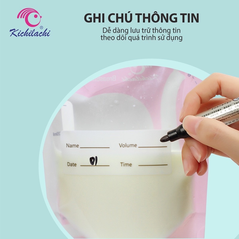 Túi Trữ Sữa Cảm Biến Nhiệt  Kichilachi Dung Tích 150ml, Có Vòi Rót Tiện Lợi, An Toàn Cho Bé ,Không Chứa Chất Độc Hại BPA