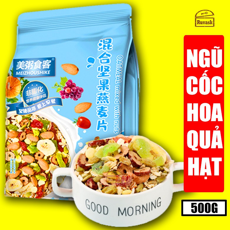 [GÓI XANH] Ngũ Cốc Hoa Quả Hạt Trái Cây Sấy Khô Oatmeal Yến Mạch Meizhoushike 500G - Ngũ Cốc Ăn Kiêng Giảm Cân Kivo