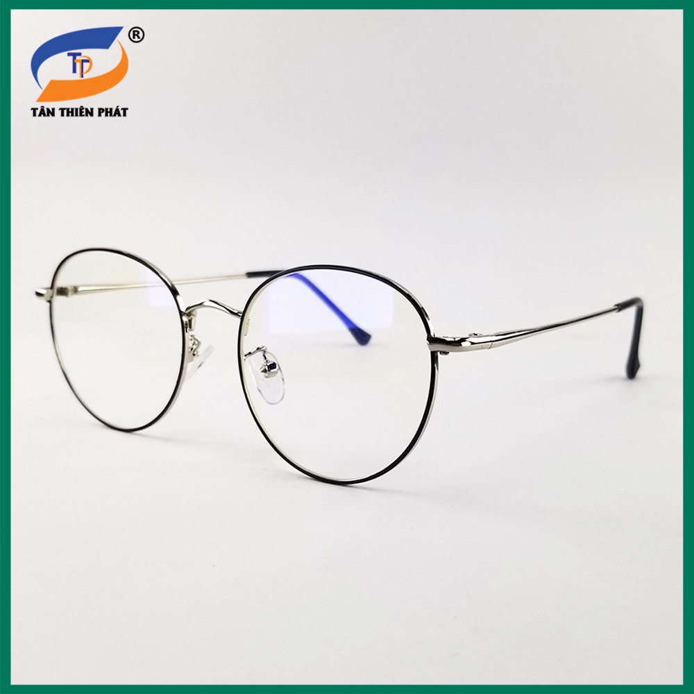 Gọng kính cận nữ, nam mắt giả cận tròn kim loại màu bạc, đen, vàng 9008. Tròng 0 độ chống ánh sáng xanh và tia UV