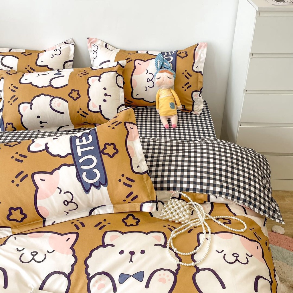 Bộ chăn ga gối Cotton poly M2T bedding, vỏ chăn mền, drap ga giường và 2 vỏ gối nằm - PL Gấu bắc cực