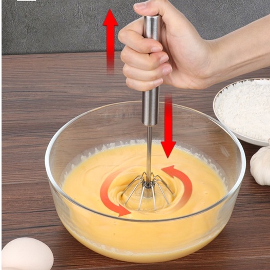 Phới lồng đánh trứng, cây đánh trứng inox tự xoay thông minh E977