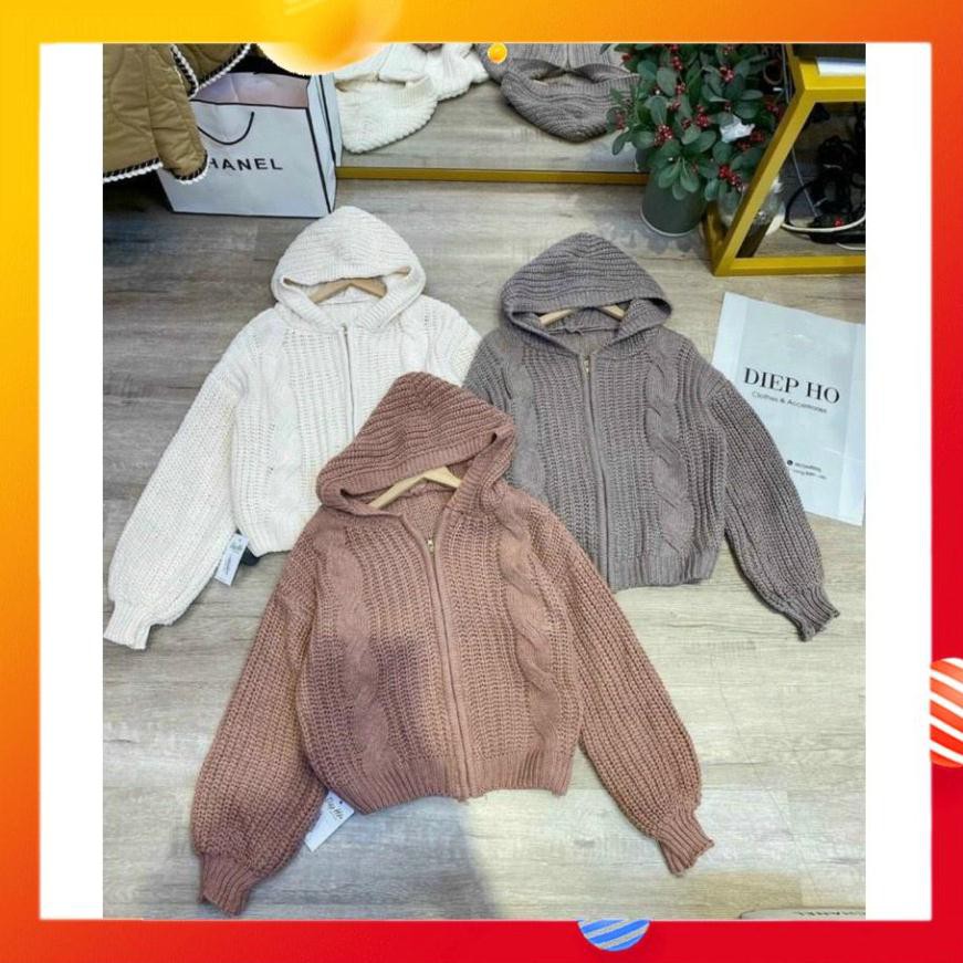 Áo Khoát Vặn Thừng, Áo Khoác Len Đan Khóa Kéo Có Nón Phong Cánh Retro Trẻ Trung Cá Tính. | BigBuy360 - bigbuy360.vn