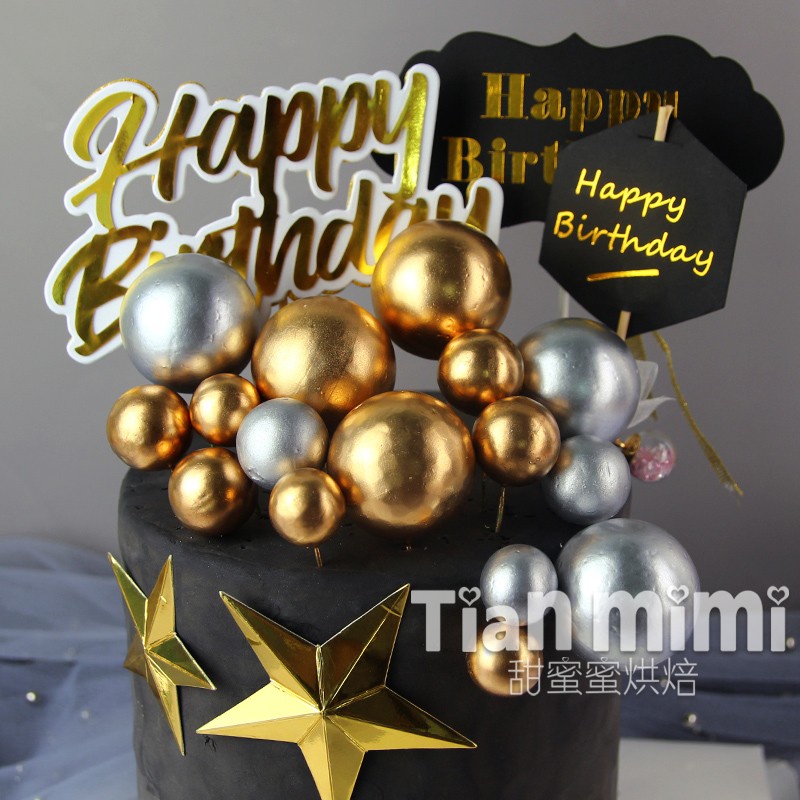 ; -) Nút Cắm Trang Trí Bánh Kem Sinh Nhật Bằng Kim Loại Màu Vàng / Bạc Hình Quả Bóng Tròn Cho Ngày Nhà Giáo