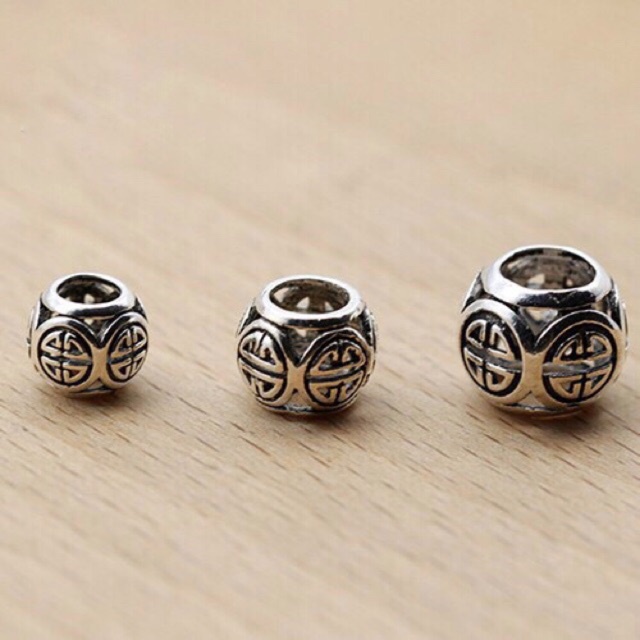SỈ SIÊU RẺ  Charm bạc Thái/ bi bạc 8mm chữ Thọ hàng đẹp - Bạc chuẩn loại 1, PH545