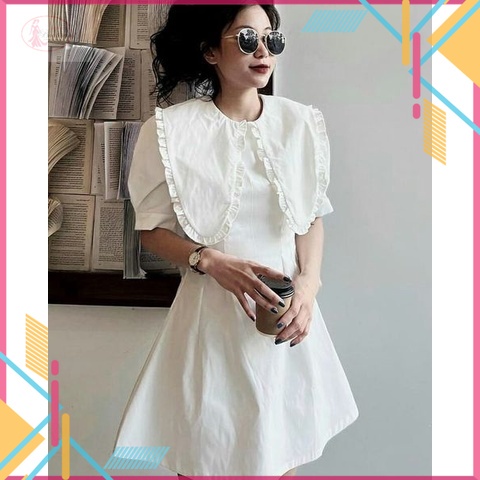 Đầm trắng phối cổ sen duyên dáng, tiểu thư, thanh lịch, chất đũi nhăn hiện đại mềm mịn, mát, bền đẹp