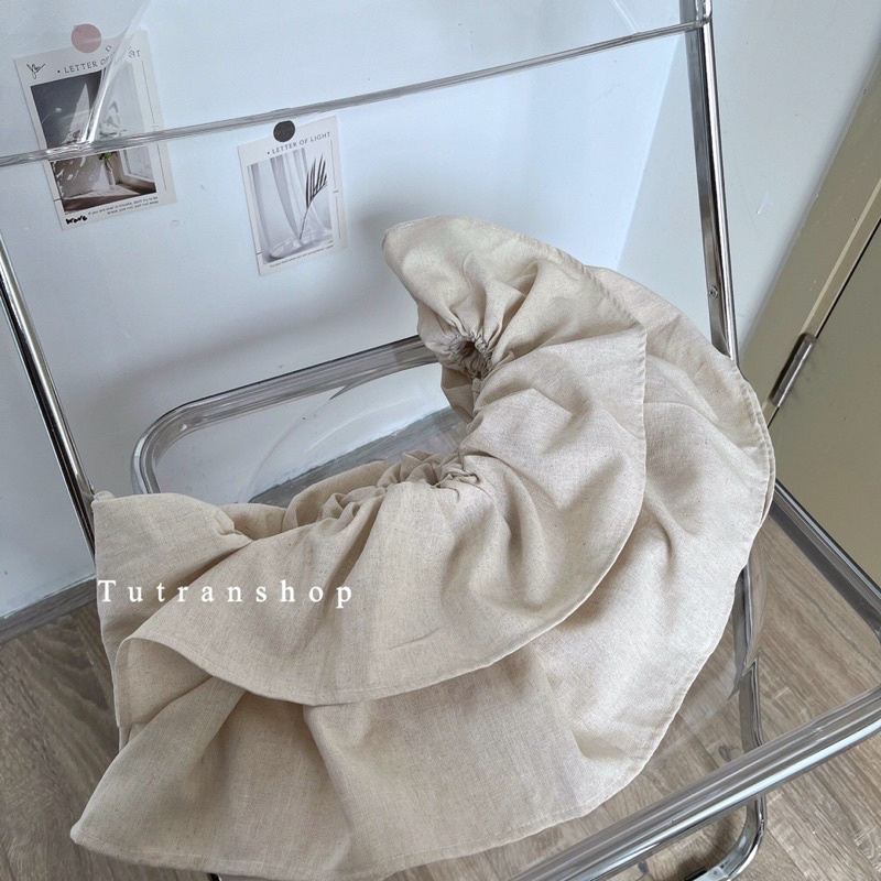 Áo trễ vai linen bèo 2 tầng