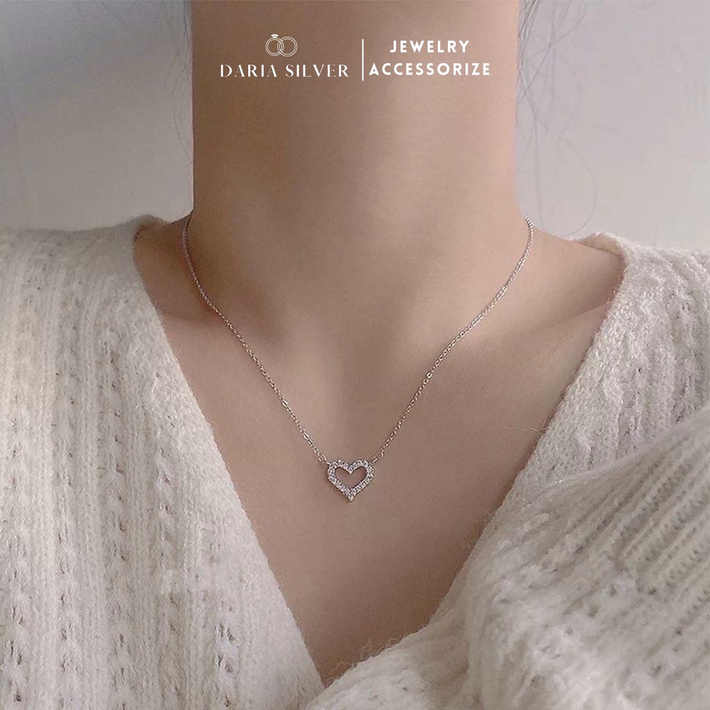 Dây chuyền bạc nữ trái tim đính đá, vòng cổ bạc ta 999 Daria Silver