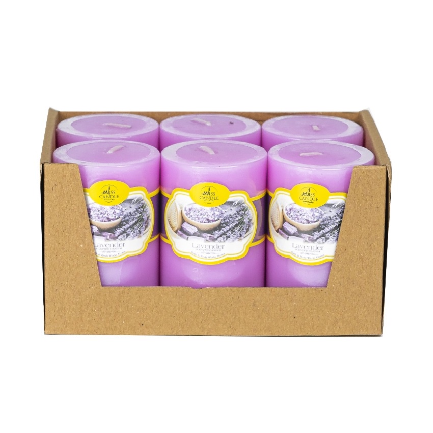 Khay 6 nến thơm trụ tròn D5H8 Miss Candle FTRAMART NQM0819 5 x 8 cm (tTím, hương oải hương)