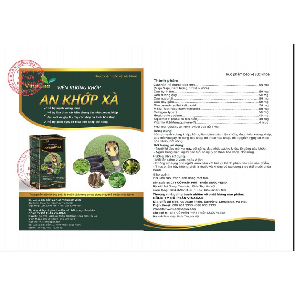 Viên bổ xương khớp An khớp xà Vinacao hộp 60 viên